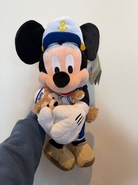 NWT Disney Navy & White Mickey Mouse Sailor Plush with Brown Duffy